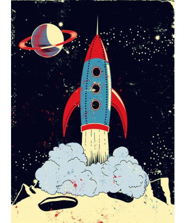 Uzay 6 - Ahşap Retro Tablo